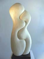 Abstract sculpture carved in limestone  entitled 